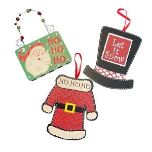 Holiday Sign Set of 3 Santa Ho Ho Ho Snowman Hat Christmas Clearance Holiday